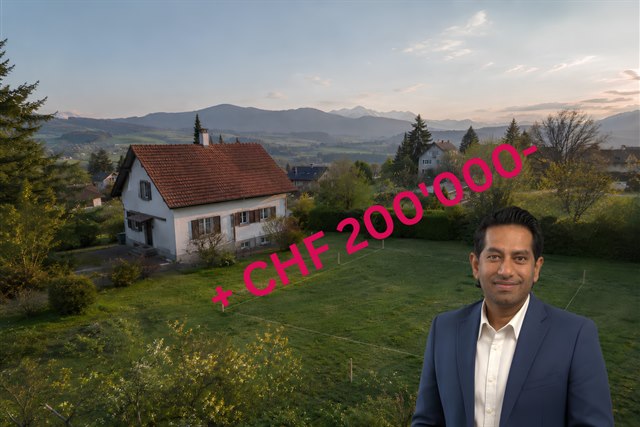 Einfamilienhaus mit grosser, unbebauter Parzelle vor Berner Voralpen